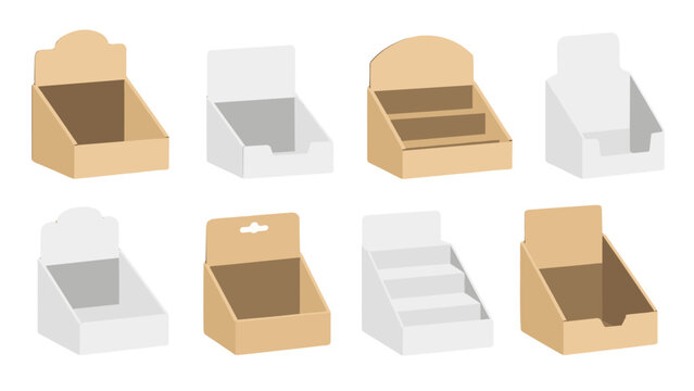 Set of open cardboard counter display box templates