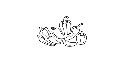 Fototapeta premium Peppers Illustrated in a Simple Black and White Line Drawing Style Featuring Illustration, Vegetable, Spicy with Cooking and Food Elements
