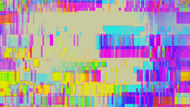 Magenta and yellow pixel sorting glitch with cyan scanline distortion and central copy space. Pairs with fashion campaign and luxury branding aesthetic