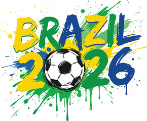 Brazil 2026 football tournament vector banner with soccer ball and splash paint background design © NAHID
