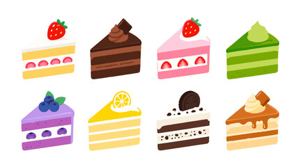 Obraz na płótnie Canvas Set of colorful cake slice illustrations isolated on white