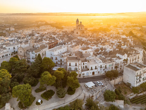 Aerial View of Locorotondo Old Town at Sunrise, Puglia, Italy