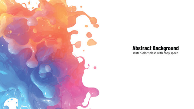 Colorful watercolor splash background with vibrant fluid liquid paint drops and copy space on transparent grid creative artistic design element for poster banner web decoration and graphic project.