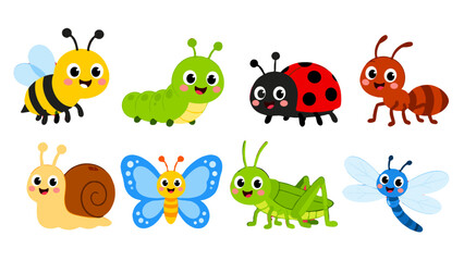 Cute cartoon insect and snail character set on white background © Alan
