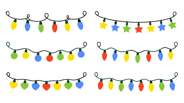 Colorful string lights set with bulb, star, and heart shapes