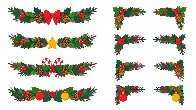 Christmas garland borders and corner decorations set