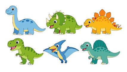 Cute cartoon dinosaur set with six colorful prehistoric animals © Alan