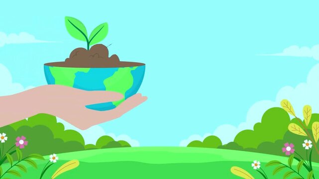 Colorful Rolling Hills with Wildflowers Under Bright Blue Sky in Vibrant Landscape Illustration
