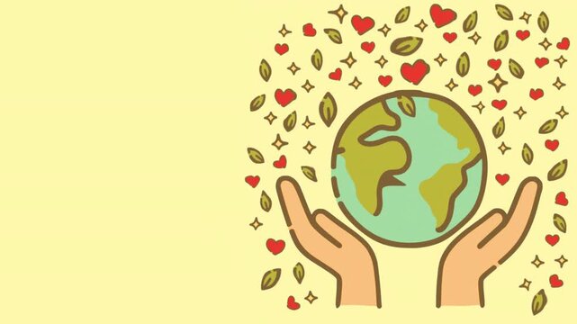 Hands Protecting Earth with Environmental Care and Sustainability Concept in Flat Design Illustration