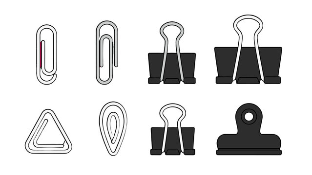 Set of paper clips and binder clips in simple vector style