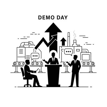 Business presentation during factory demo day event.