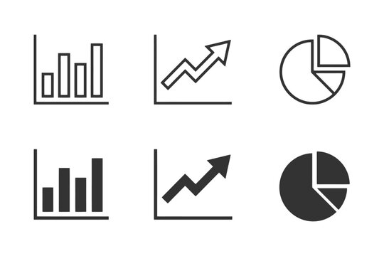 Collection of black and white business graph and chart icons.