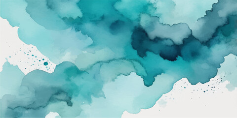 An abstract blue watercolor background depicting a 3d world globe illustration with earth continents and clouds floating in the global sky for travel and geography design © Ruma