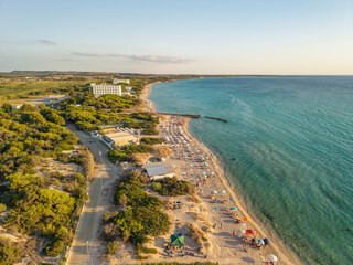 Obraz premium Aerial view of the Crystal Beach in Gallipoli at sunset in Puglia Italy