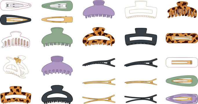 Collection of Various Hair Clips and Claw Clips Icon Set
