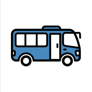 Blue mini bus icon on white background for transport concepts