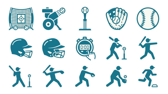 Baseball and Softball Sports Icons and Equipment Collection - Perfect for Training and Game Day Visuals