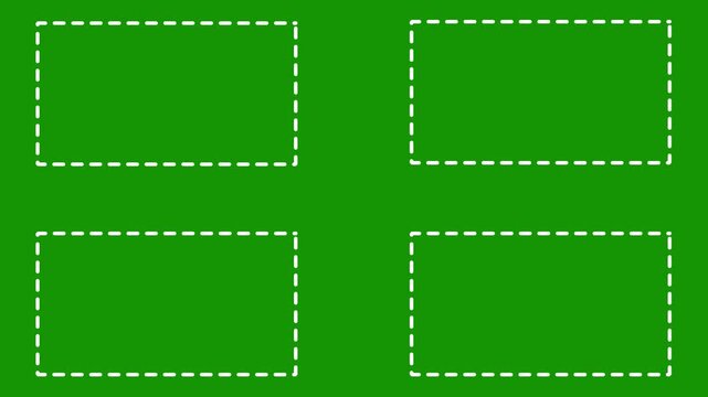 Minimalist Dashed Outlines Multi-Screen Layout | Clean 4 Box Video Template Asset on Green Screen