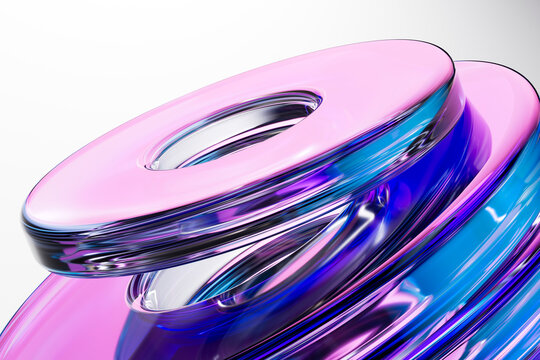 3D chrome neon glass over white interface