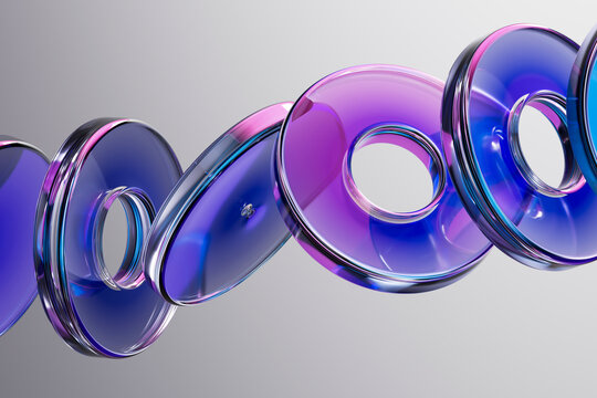 3D chrome neon glass over white interface