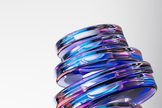 3D chrome neon glass over white interface