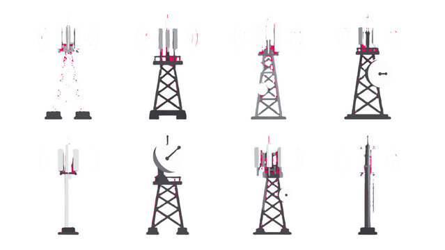 Set of telecommunications towers and antenna mast icons