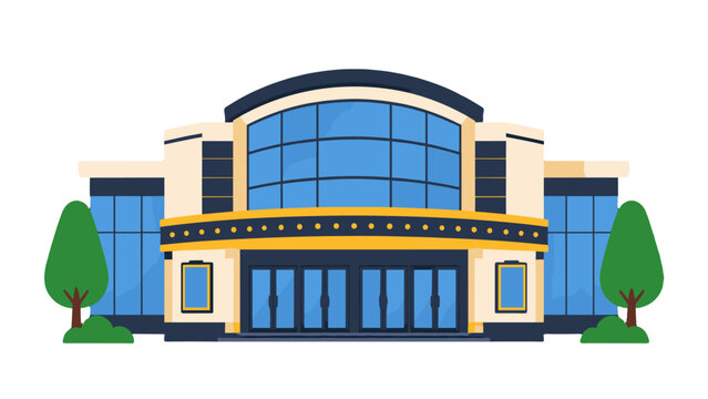 Modern cinema building facade with glass entrance vector