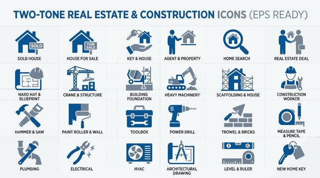 Real Estate Construction Icons Set.