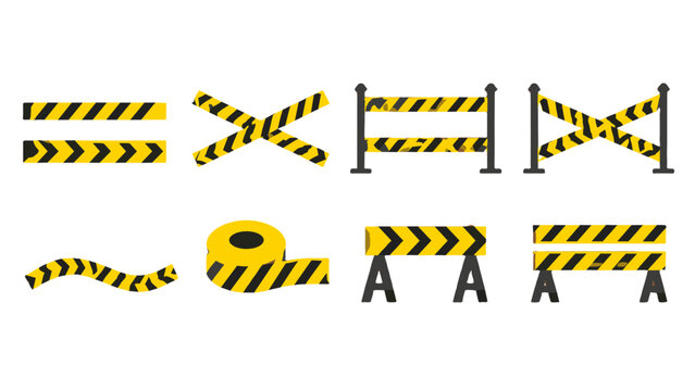 Set of yellow and black striped barricades and caution tape