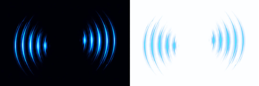 Ultrasonic audio ripple png with circular sound vibration, radar signal waves, digital echo pattern, music equalizer bars and abstract technology composition design.