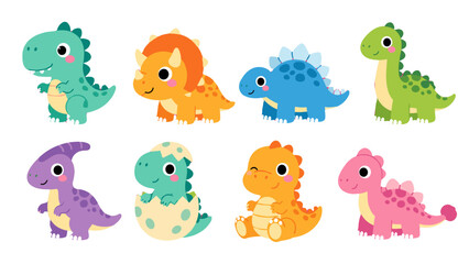 Cute cartoon dinosaur collection with colorful baby characters © Alan