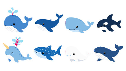 Cute cartoon whale and ocean animal character set © Alan