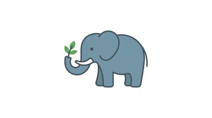 Fototapeta premium Cute cartoon elephant holding leafy branch illustration