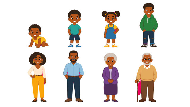 Cartoon family characters showing different ages and generations
