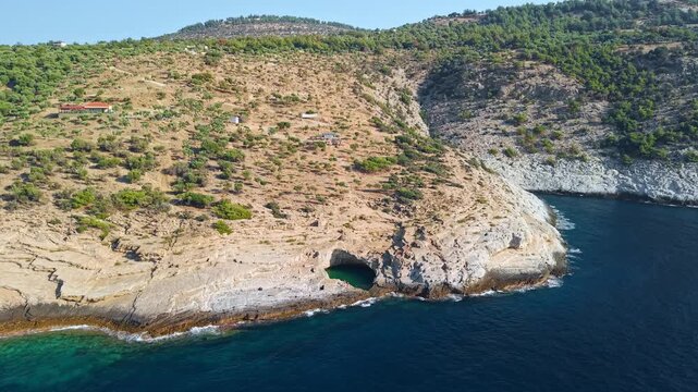 Aerial view of the Giola Natural Sea Lagoon, Thasos, Greece