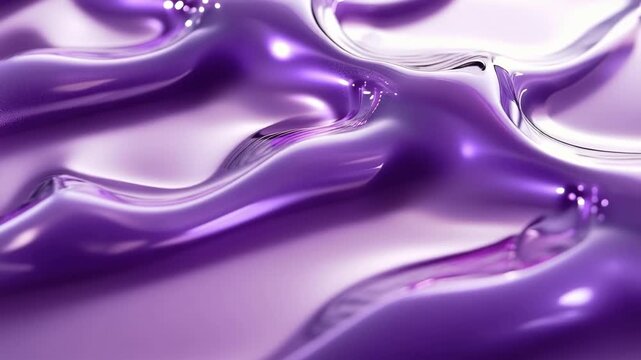 Close up of glossy purple gel texture with flowing silk like curves and reflective surface showing luxury cosmetics beauty care premium skincare background and modern abstract branding concept design