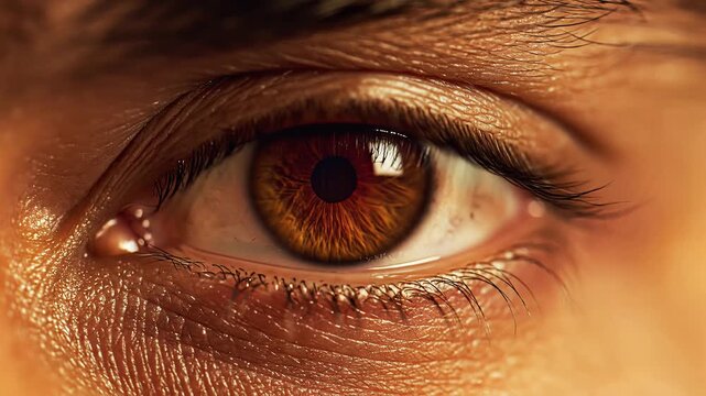 Closeup macro of human eye with detailed iris and natural skin texture