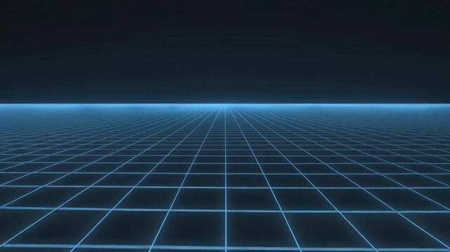 Digital grid perspective grid, abstract futuristic cyberspace visualization, glowing blue lines on dark background