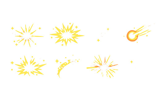 Set of yellow comic burst and sparkle effect elements
