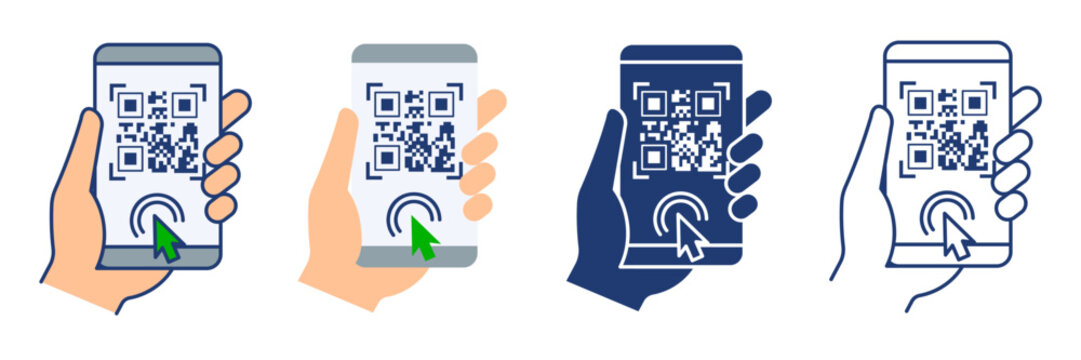 Hand Holding Smartphone Scanning QR Code Icon Set for Digital Payment and Mobile Verification Logo