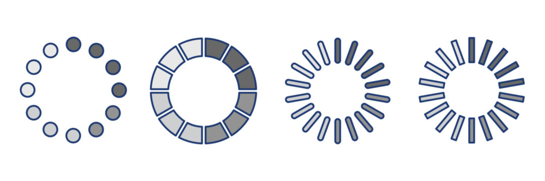 Loading Icon Set Featuring Circular Progress Bars Preloader Spinners and Digital Buffering Indicators for Web Design User Interface and App Development