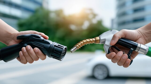 Electric Vehicle Charging Plug and Fuel Nozzle Energy Transition Concept