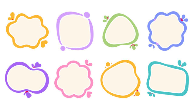 Set of colorful abstract hand drawn label frames