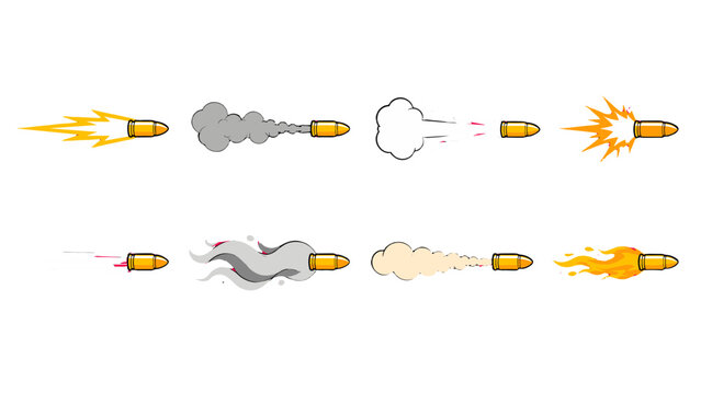 Set of bullet motion effects with smoke and fire trails