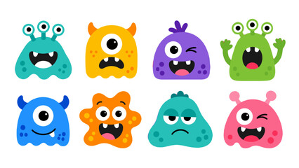 Fototapeta premium Set of colorful cute cartoon monster characters on white
