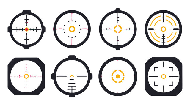 Set of rifle scope reticle symbols in black and orange