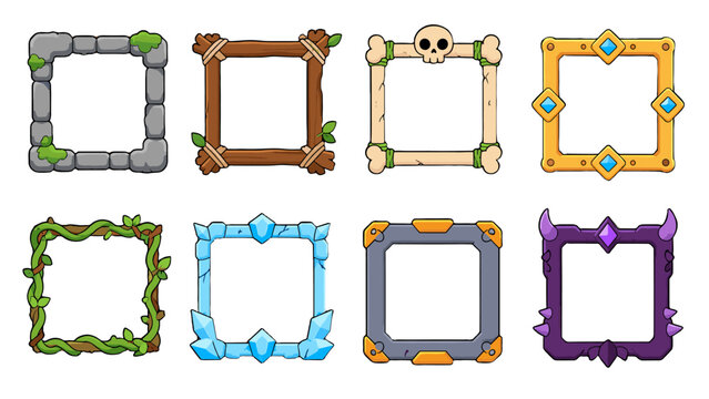 Set of cartoon fantasy square decorative frame borders