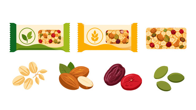Granola bars with nuts seeds and dried fruit vector set