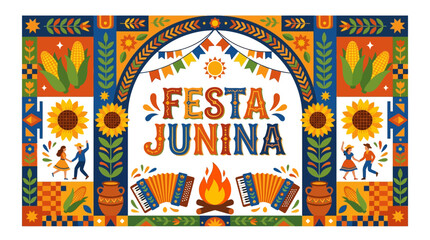 Obraz premium Vibrant Festa Junina festival celebration typography with colorful decorations and joyful atmosphere outdoors
