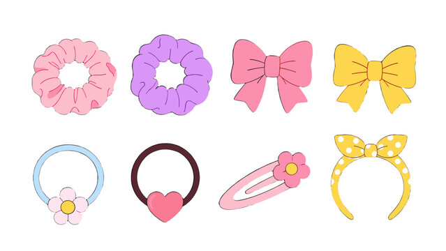 Cute colorful hair accessories set with bows and scrunchies